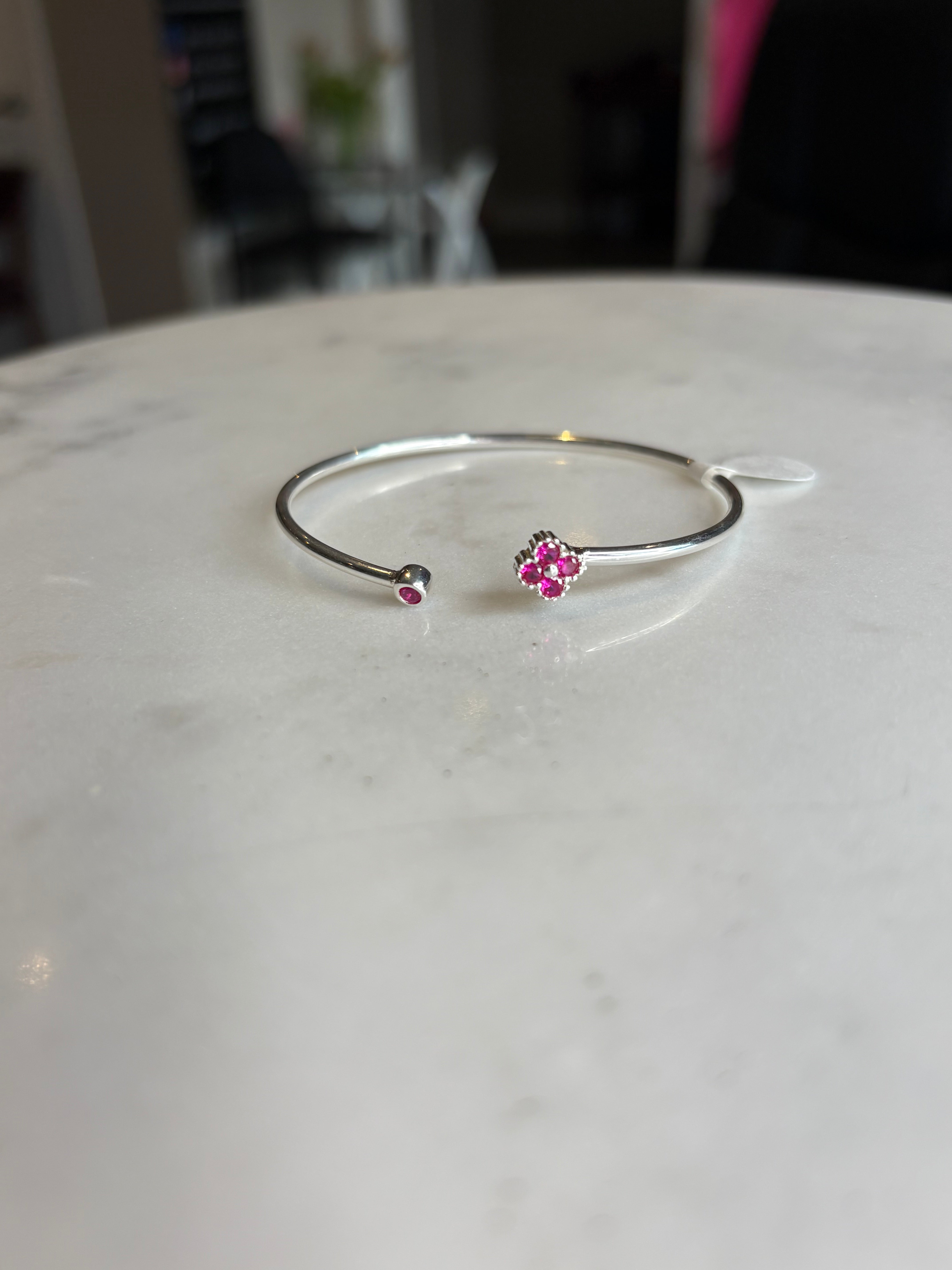 Pink Flower Silver Band