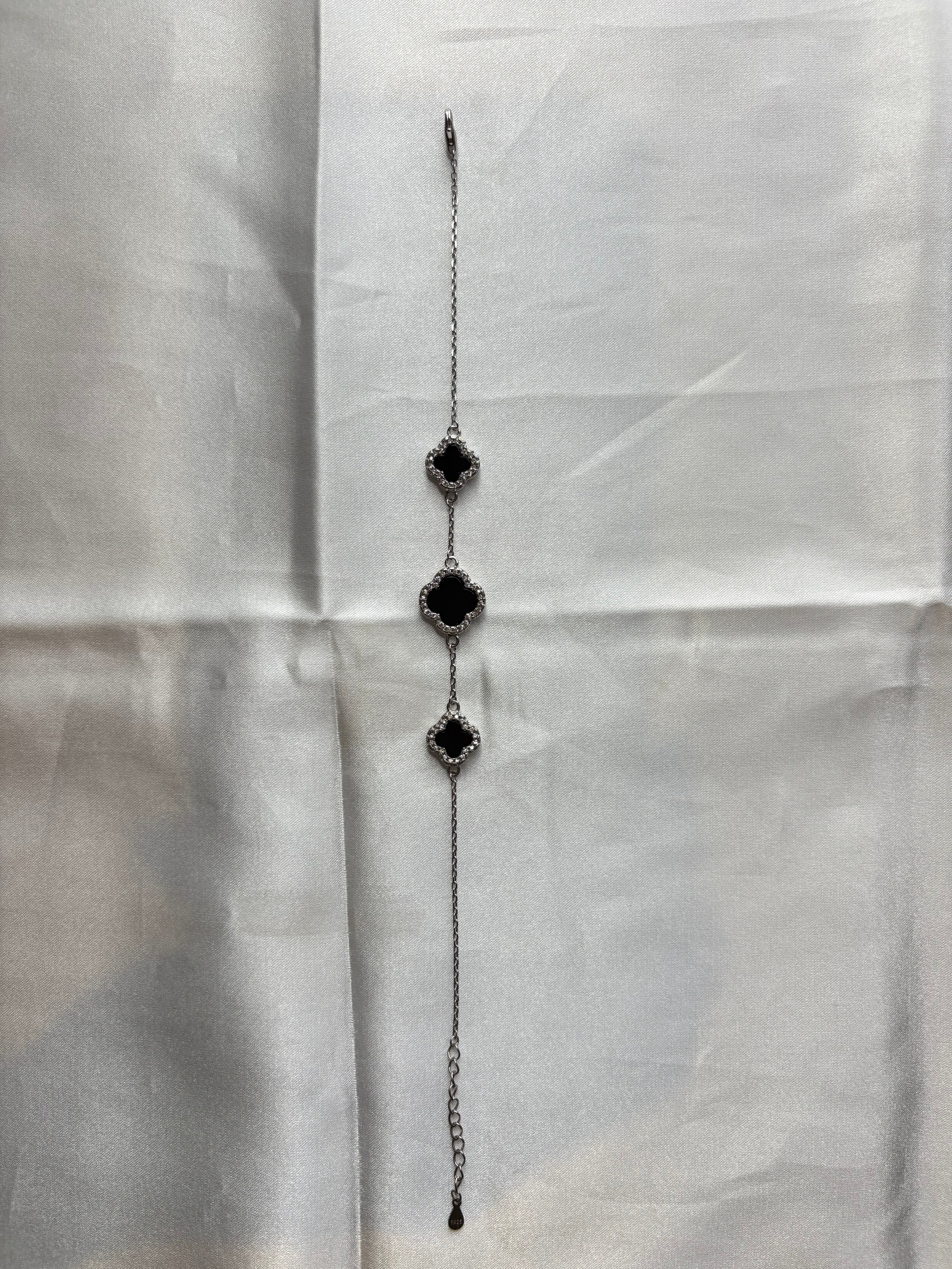 Silver Black four leaf clover